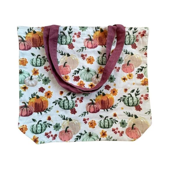 Envouge 100% Printed Canvas Fall Pumpkin Harvest Tote Bag NWT - Picture 3 of 9